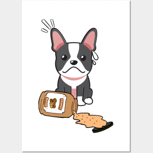 Cute French Bulldog spilled a jar of peanut butter Posters and Art